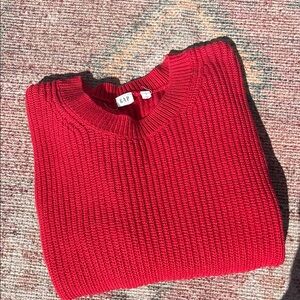 red knit sweater